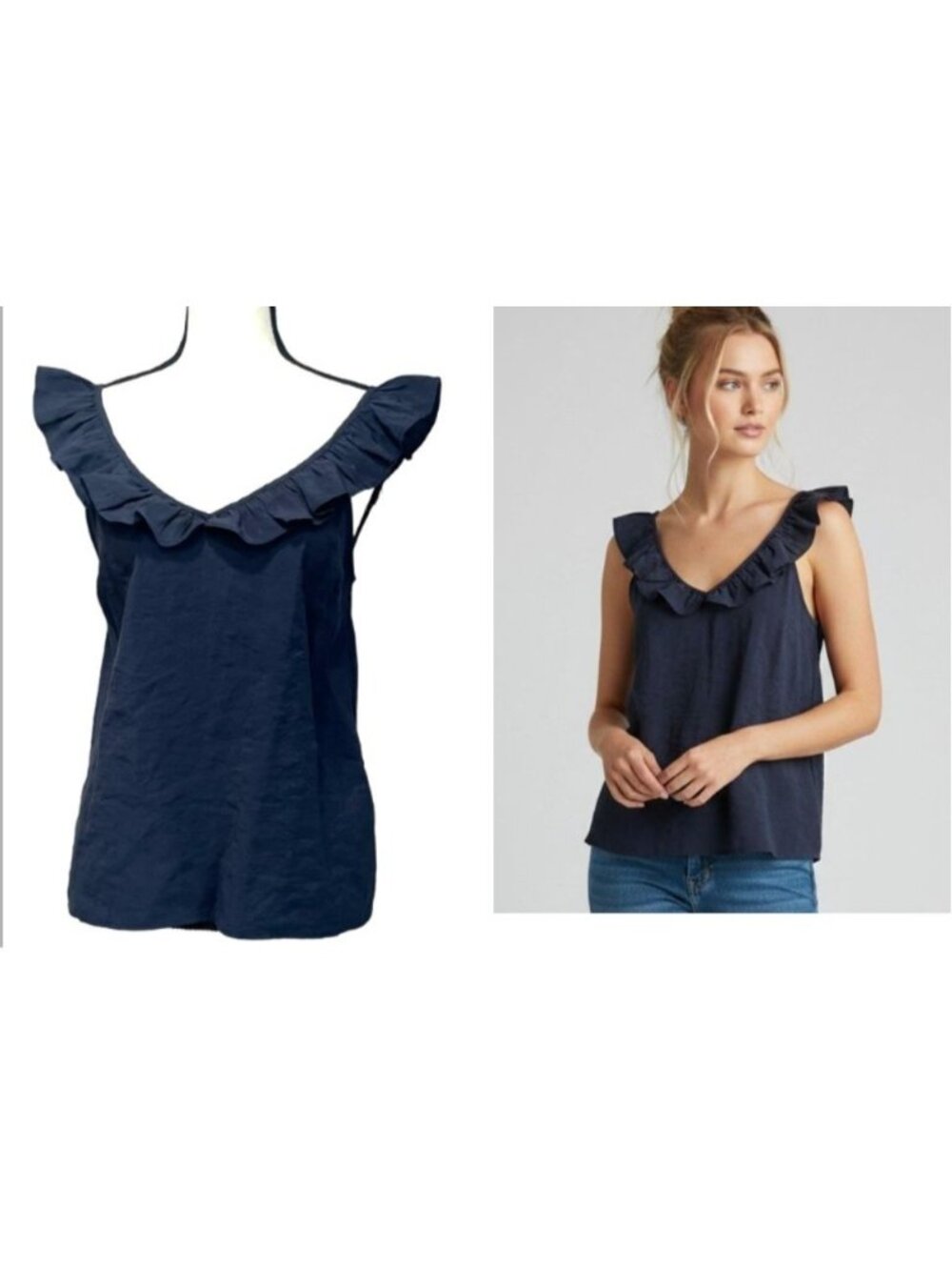Vero Moda Ruffle Neck Detail Cami Top, Navy Blazer, Sz. S